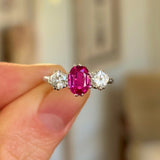 Antique, Edwardian pink sapphire & diamond three-stone ring