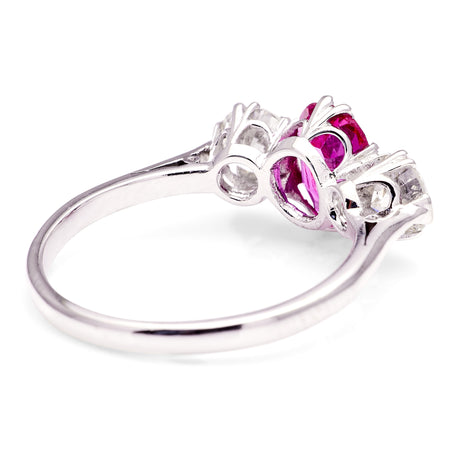 Antique, Edwardian pink sapphire & diamond three-stone ring