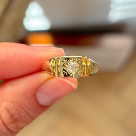 Antique, Victorian solitaire diamond gypsy ring