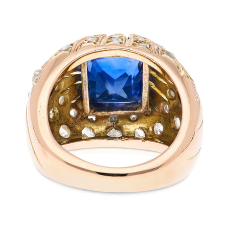 Vintage ceylon sapphire and diamond ring, rear view. 