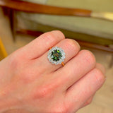 Antique, Edwardian green sapphire & diamond cluster ring