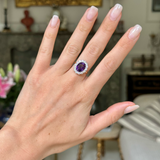 Antique, Edwardian amethyst and diamond cluster ring, 18ct yellow gold