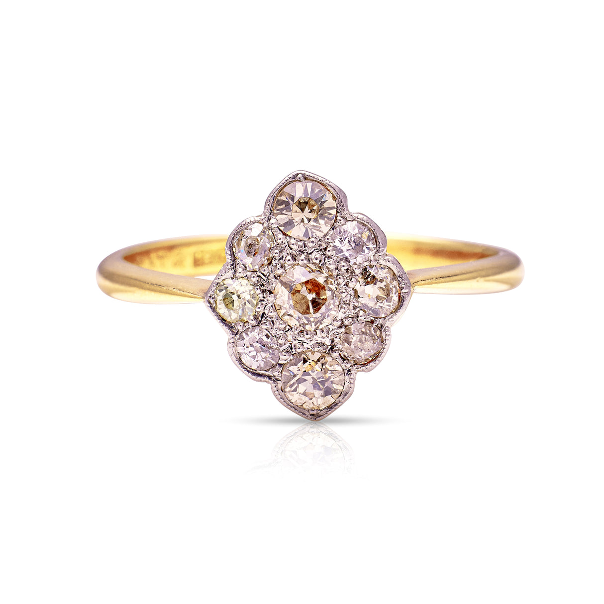 Antique, Edwardian kite-shaped diamond engagement ring, 18ct yellow gold and platinum