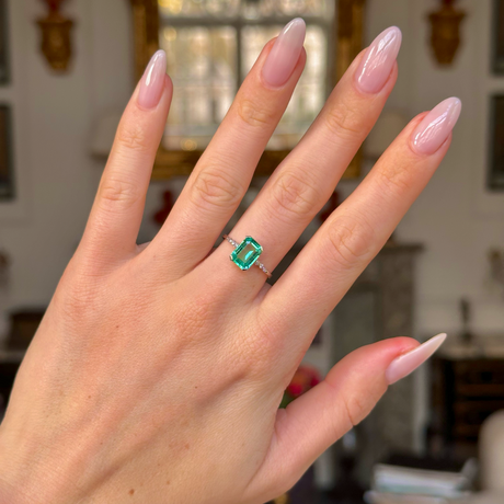 Edwardian single stone ring worn on hand. 