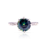 Antique, Edwardian teal sapphire & diamond ring, platinum front