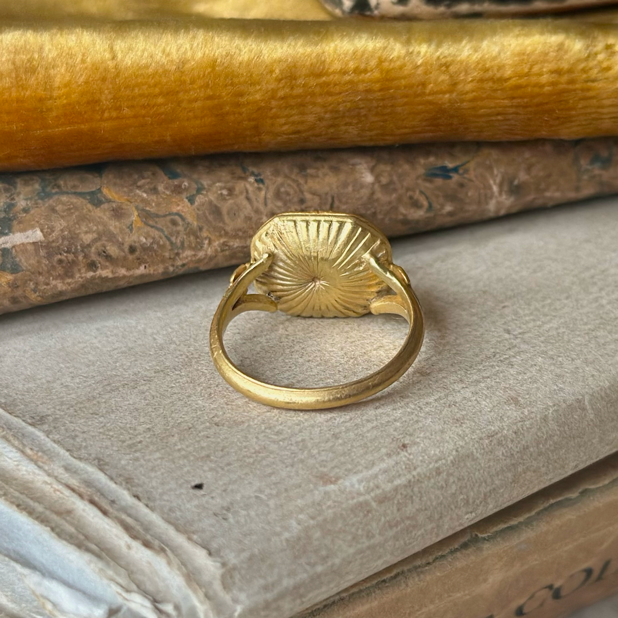 Antique hard-stone intaglio ring, rear view.