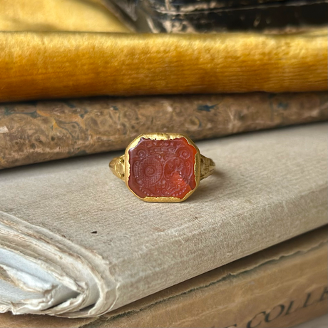 Antique hard-stone intaglio ring, front view.