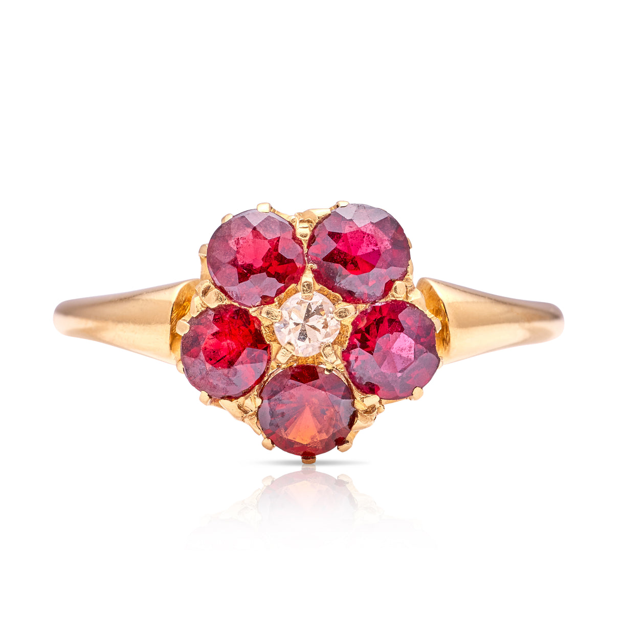 Antique, Victorian garnet cluster ring, 18ct yellow gold front