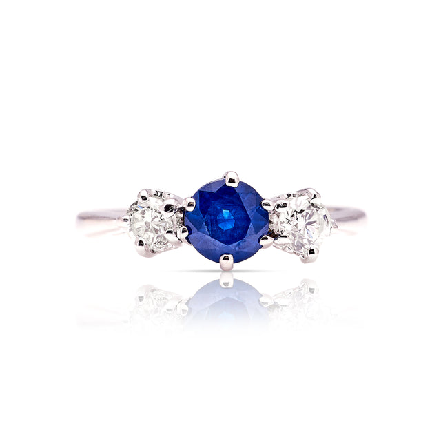 Antique, 1900s sapphire & diamond three-stone ring front view