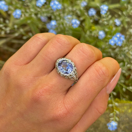 Antique, Belle Époque Ceylon Sapphire and Diamond Ring, Platinum