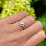 Antique, Belle Époque Diamond Cluster Engagement Ring, 18ct Yellow Gold and Platinum worn on hand.