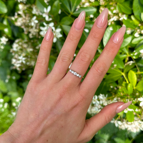 Antique, Edwardian Five-Stone Diamond Ring, 18ct Yellow Gold worn on hand. 