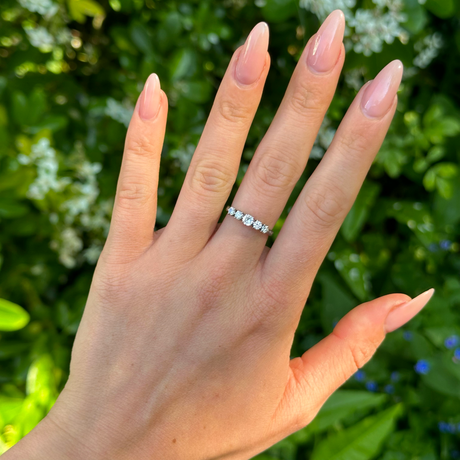 Antique, Edwardian Five-Stone Diamond Ring, 18ct Yellow Gold and Platinum worn on hand.