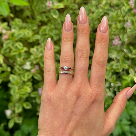 Antique, Edwardian Three-Stone Ruby and Diamond Engagement Ring, 18ct Yellow Gold and Platinum