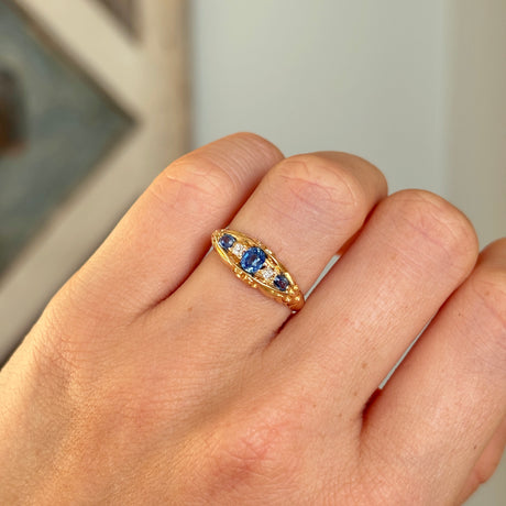 Antique, Edwardian sapphire & diamond five-stone ring