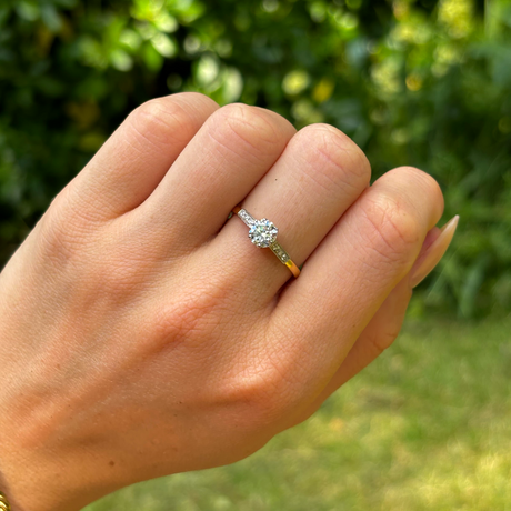 Antique, Edwardian diamond solitaire engagement ring, 18ct yellow gold & platinum