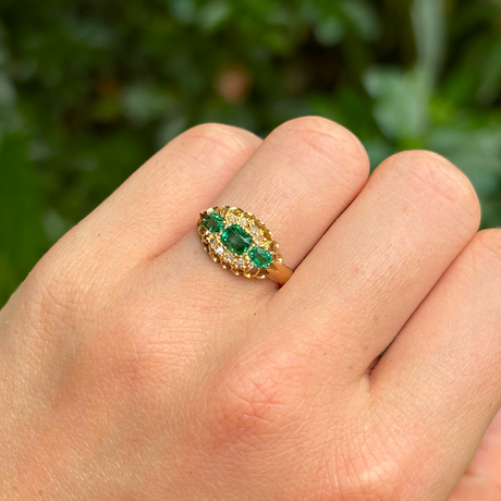 Antique, Edwardian emerald & diamond engagement ring, 18ct yellow gold