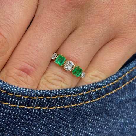 Antique, Edwardian emerald & diamond five-stone ring