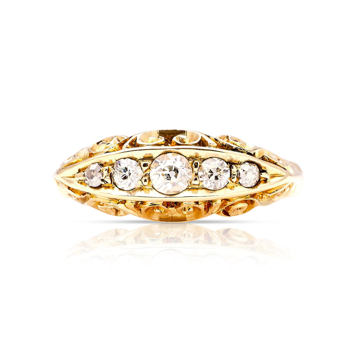 Antique, Edwardian five-stone diamond ring front view