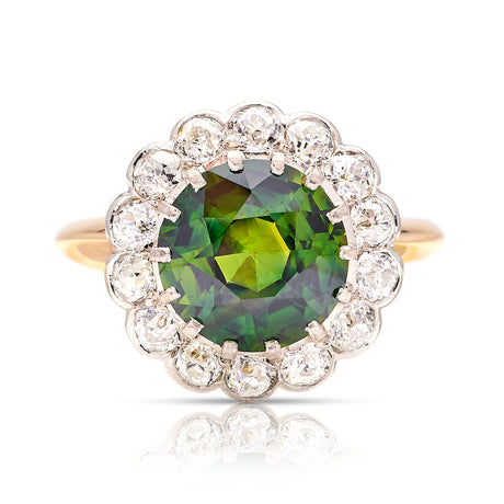 Antique, Edwardian green sapphire & diamond cluster ring