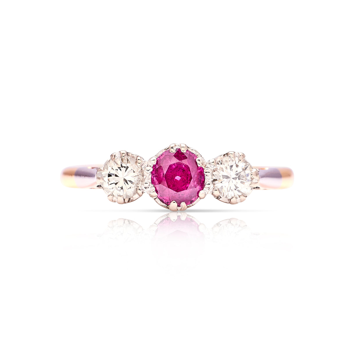 Antique, Edwardian ruby & diamond three-stone ring front