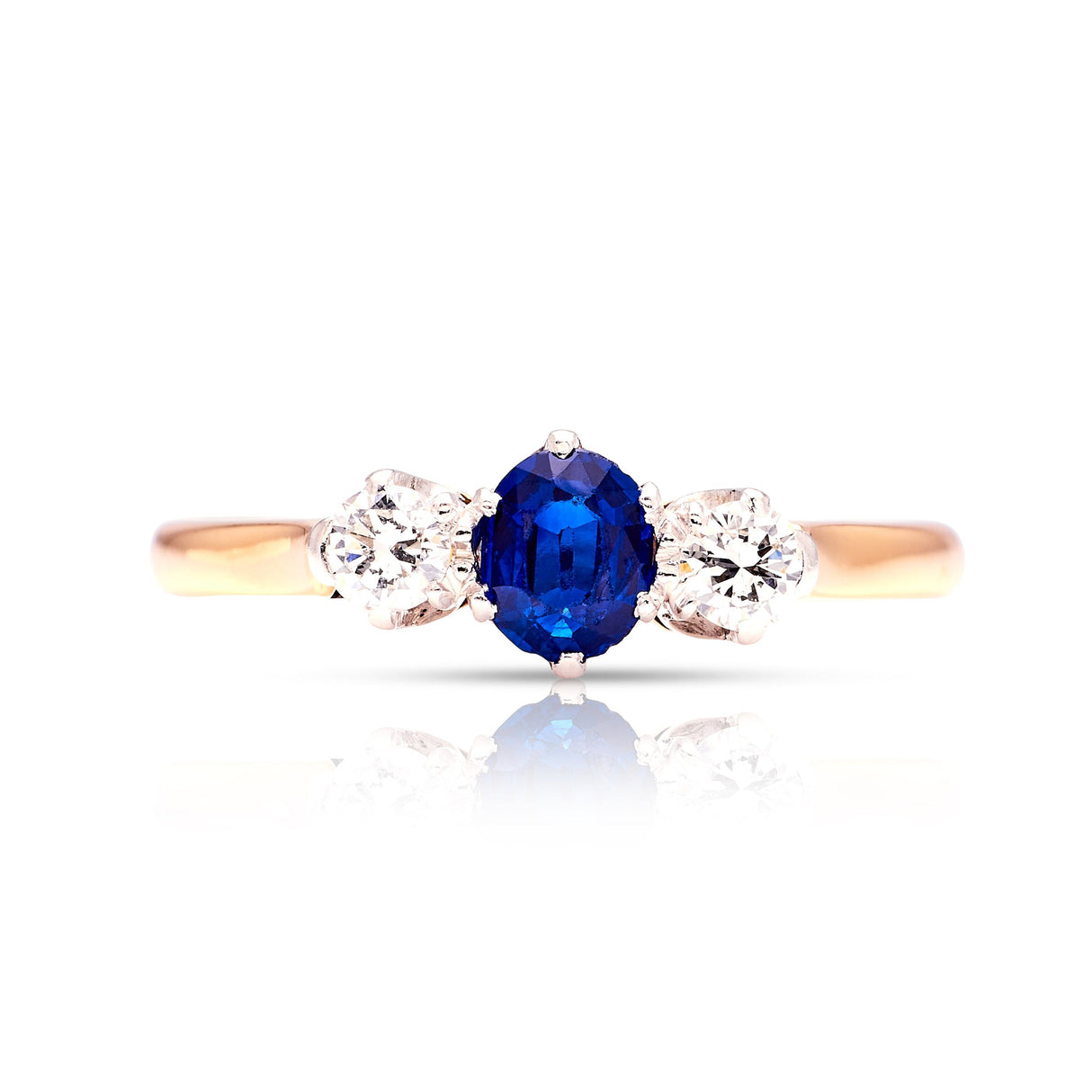 Antique, Edwardian sapphire & diamond three-stone ring front view