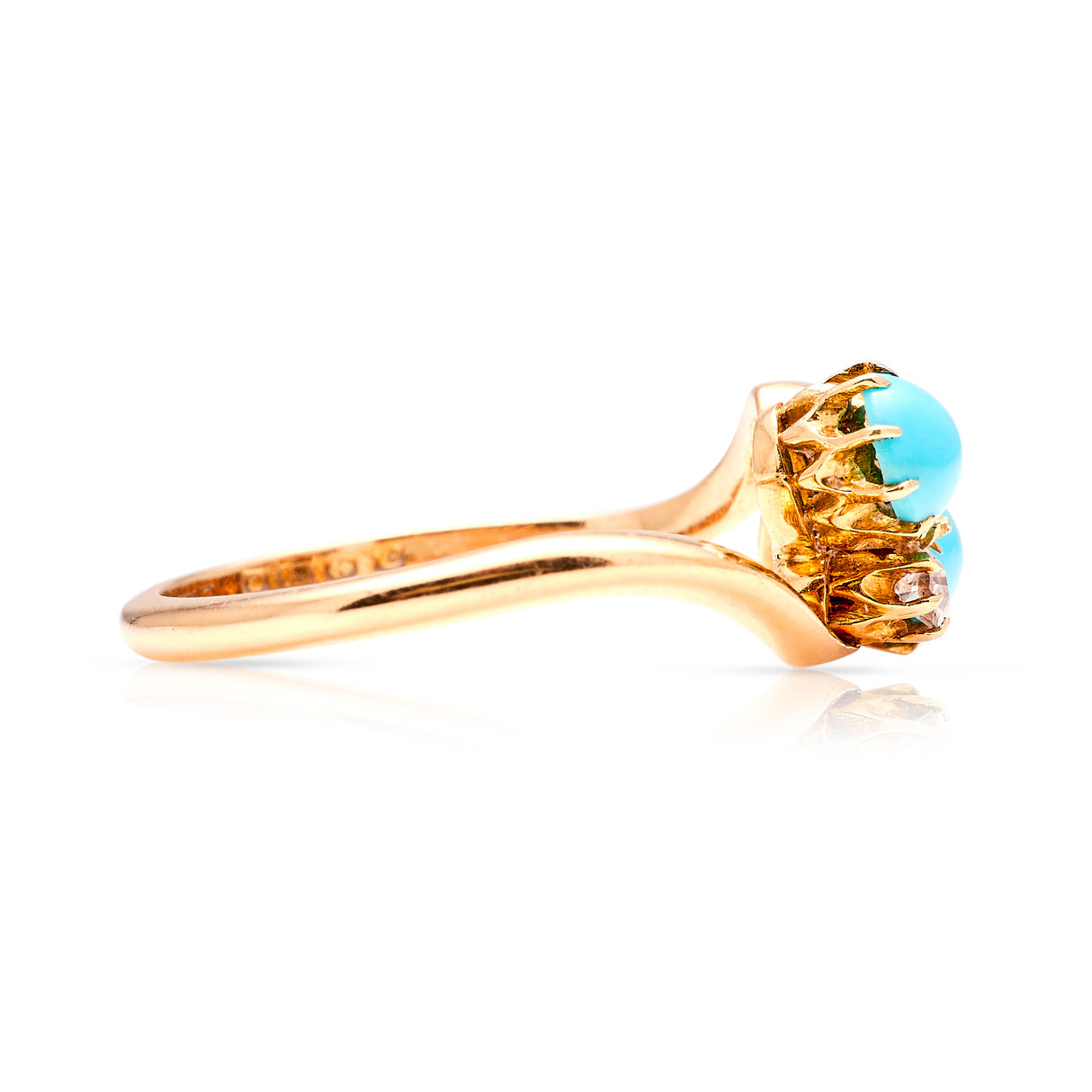 Antique, Edwardian turquoise and diamond ring side view