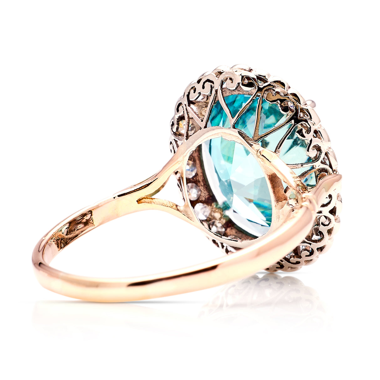 Antique, Edwardian zircon & diamond cocktail ring back