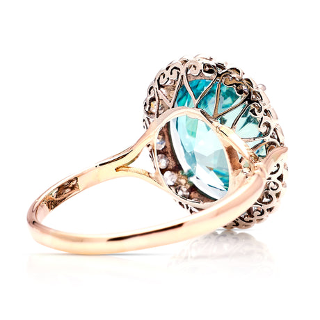 Antique, Edwardian zircon & diamond cocktail ring back