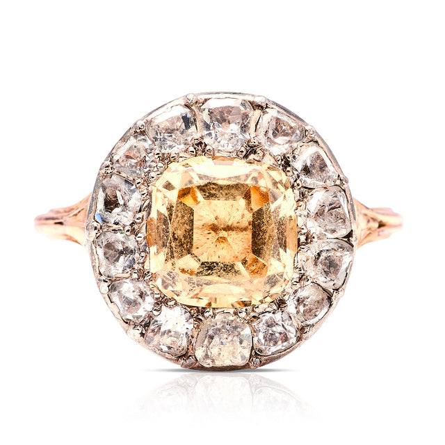 Antique, Georgian yellow and white topaz cluster ring front view