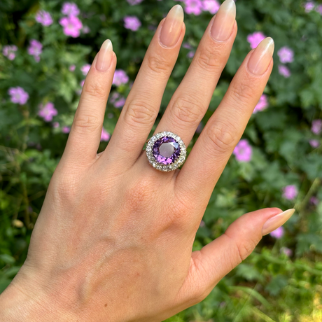 Antique, Victorian amethyst and diamond cluster cocktail ring, 18ct yellow gold