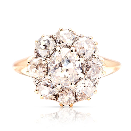 Antique, Victorian diamond cluster ring front view