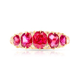 Antique, Victorian five stone ruby ring front view