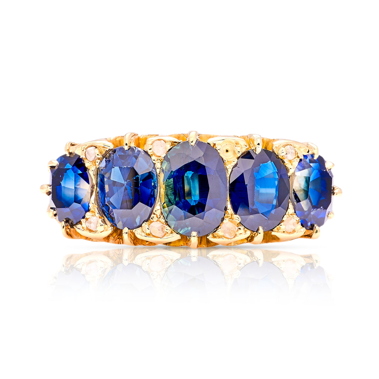 Antique, Victorian five stone sapphire ring front view