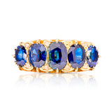 Antique, Victorian five stone sapphire ring front view