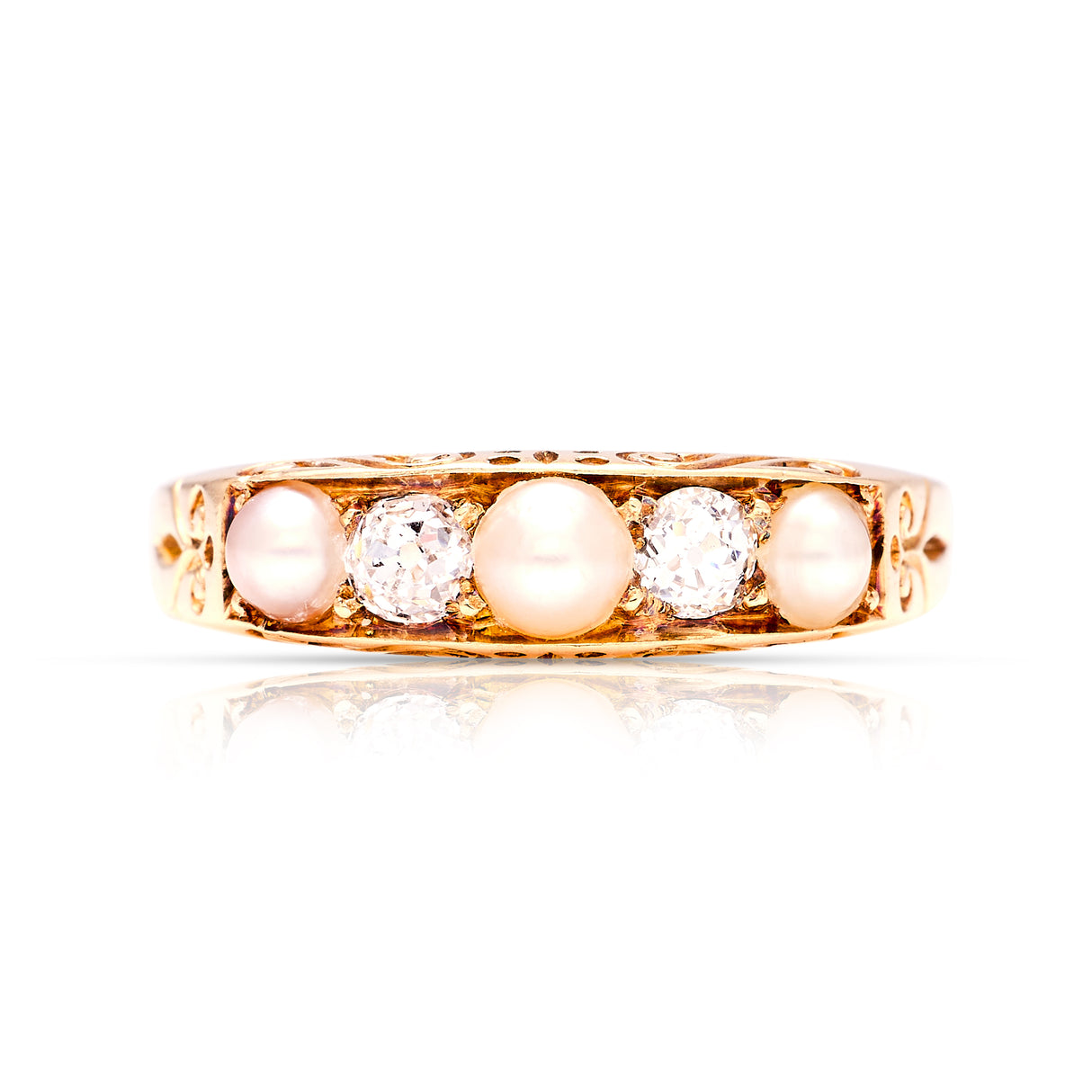 Antique, Victorian pearl & diamond five-stone ring front view