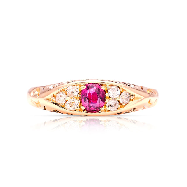 Antique, Victorian ruby & diamond ring front view