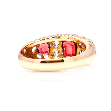 Antique, Victorian ruby & diamond three-stone ring back view