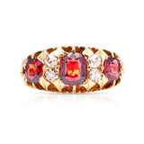 Antique, Victorian ruby & diamond three-stone ring front view