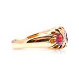 Antique, Victorian ruby & diamond three-stone ring side view