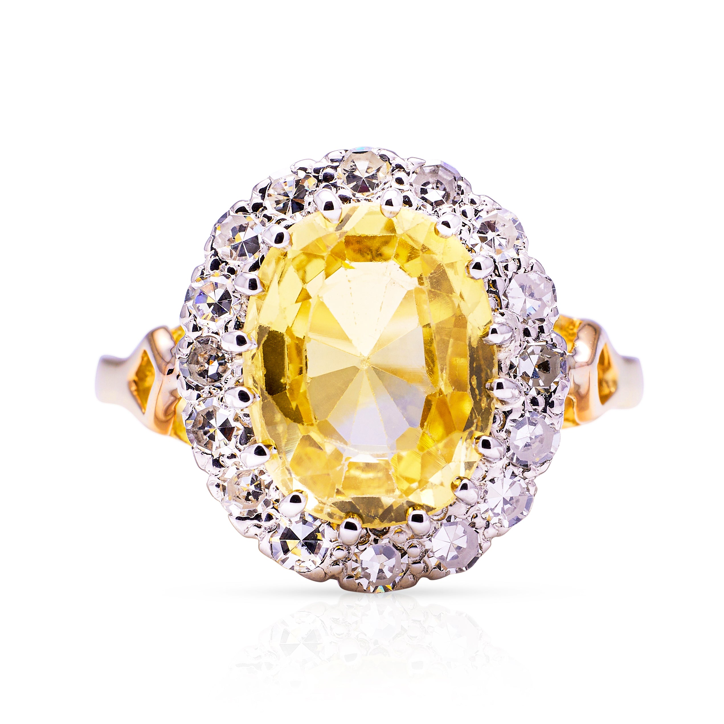 Vintage, Yellow Sapphire and Diamond Cluster Engagement Ring, 18ct