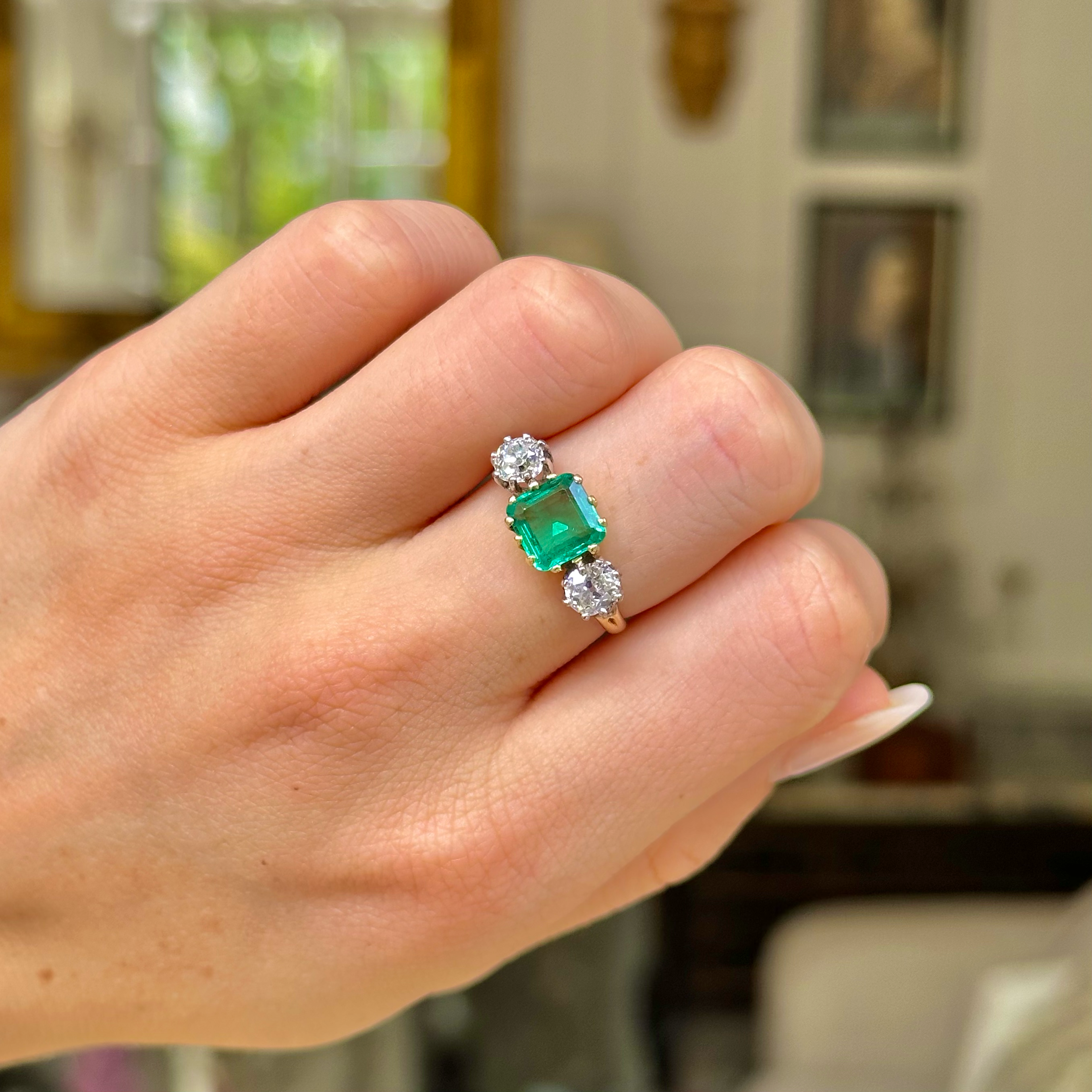 Vintage princess cut emerald engagement ring rose gold half eternity u –  WILLWORK JEWELRY