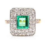 Vintage, Art Deco emerald and diamond cluster ring