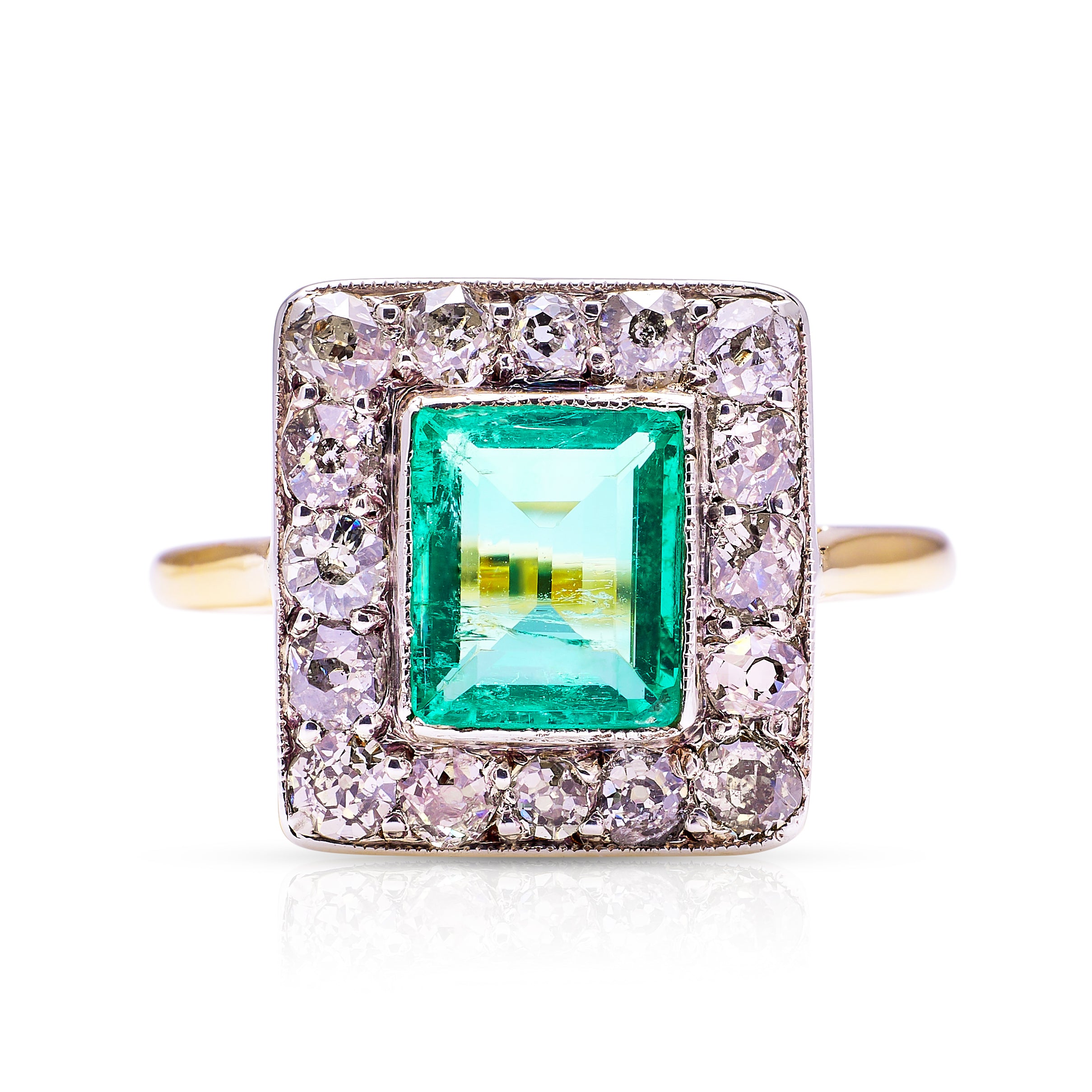 Square cut emerald and diamond clearance ring