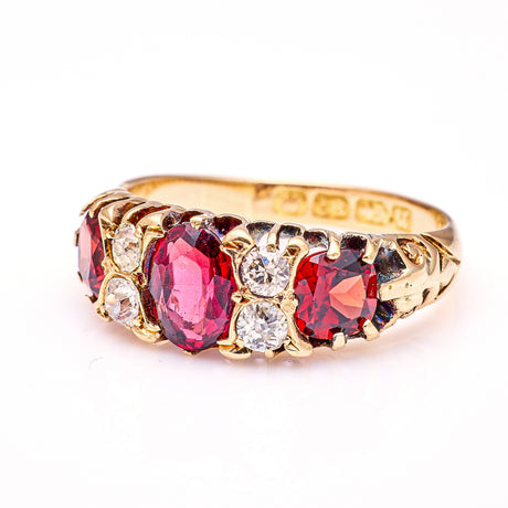 Antique, Victorian garnet & diamond three-stone ring side