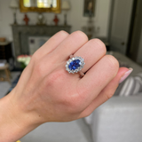 Sri lankan sapphire and diamond cluster engagement ring, 18ct white gold