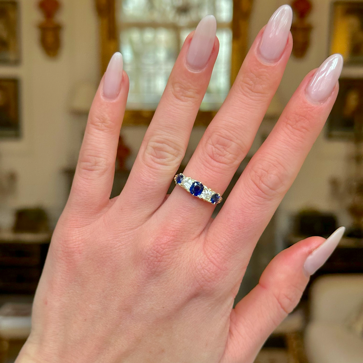 Antique, Victorian sapphire and diamond half hoop ring