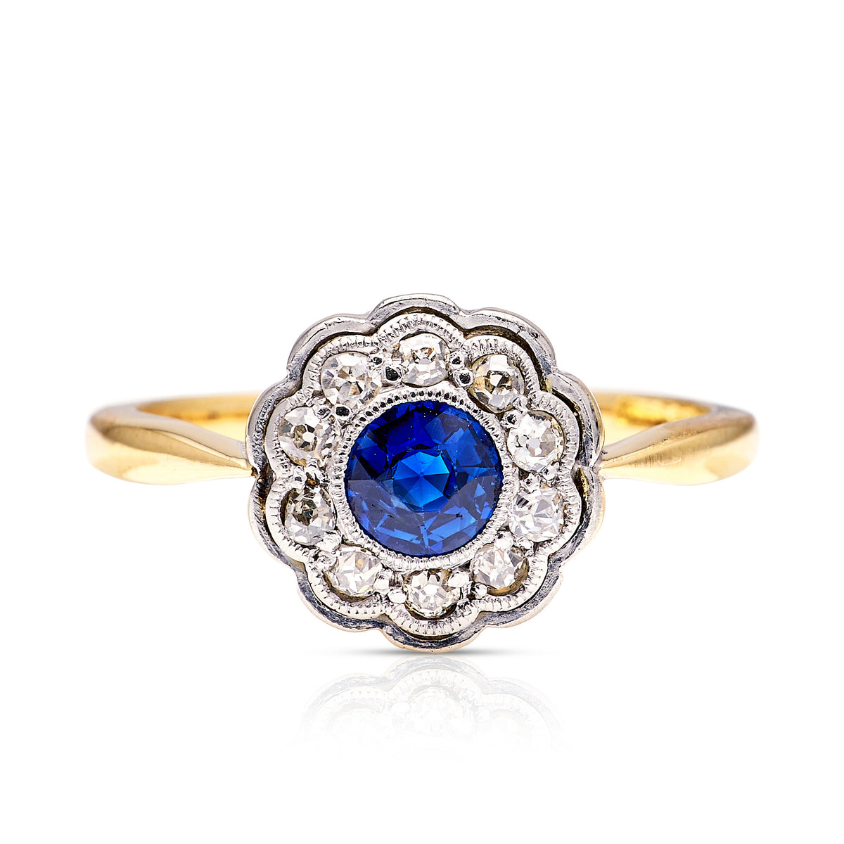 Antique, Edwardian sapphire and diamond cluster ring, 18ct yellow gold ...