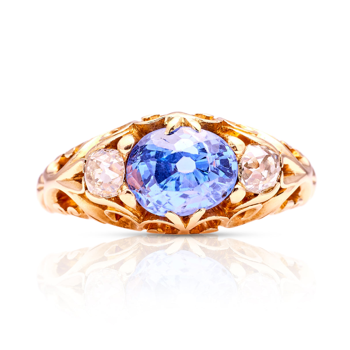 Antique, Victorian 2ct sapphire & diamond three-stone ring