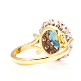 Vintage, 1970s teal sapphire and diamond cluster, 18ct yellow gold and platinum back